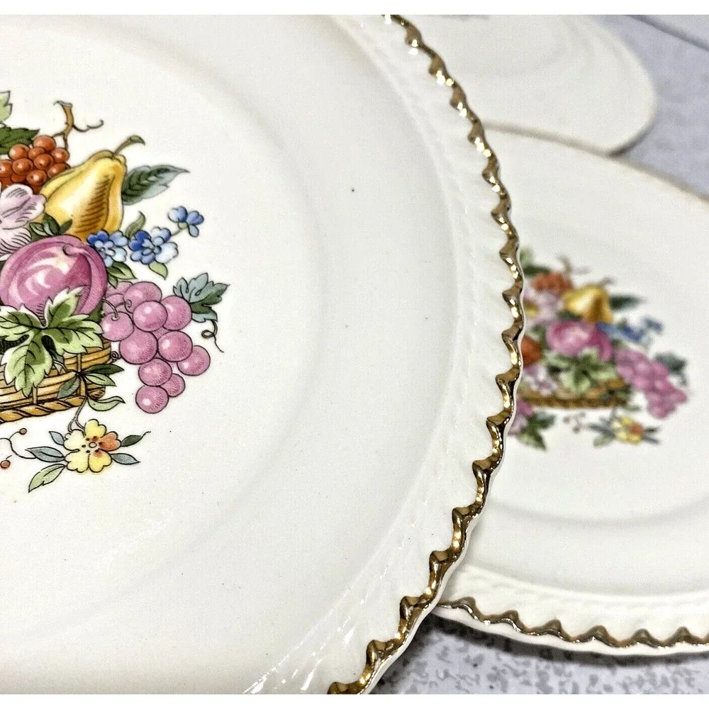 Vintage Mid Century Ambrosia China dessert plates 22kt gold trim floral set of 4